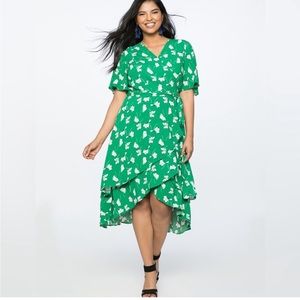 NWT Eloquii Green Printed Wrap Dress